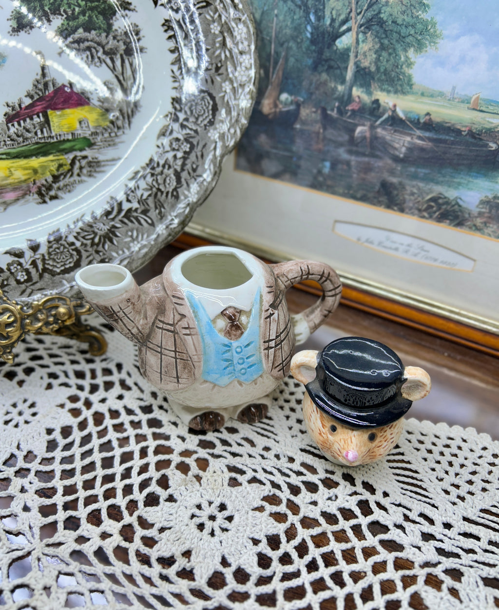 Vintage Novelty Decorative Teapot “MR MOUSE” in Top Hat Suit and Tie