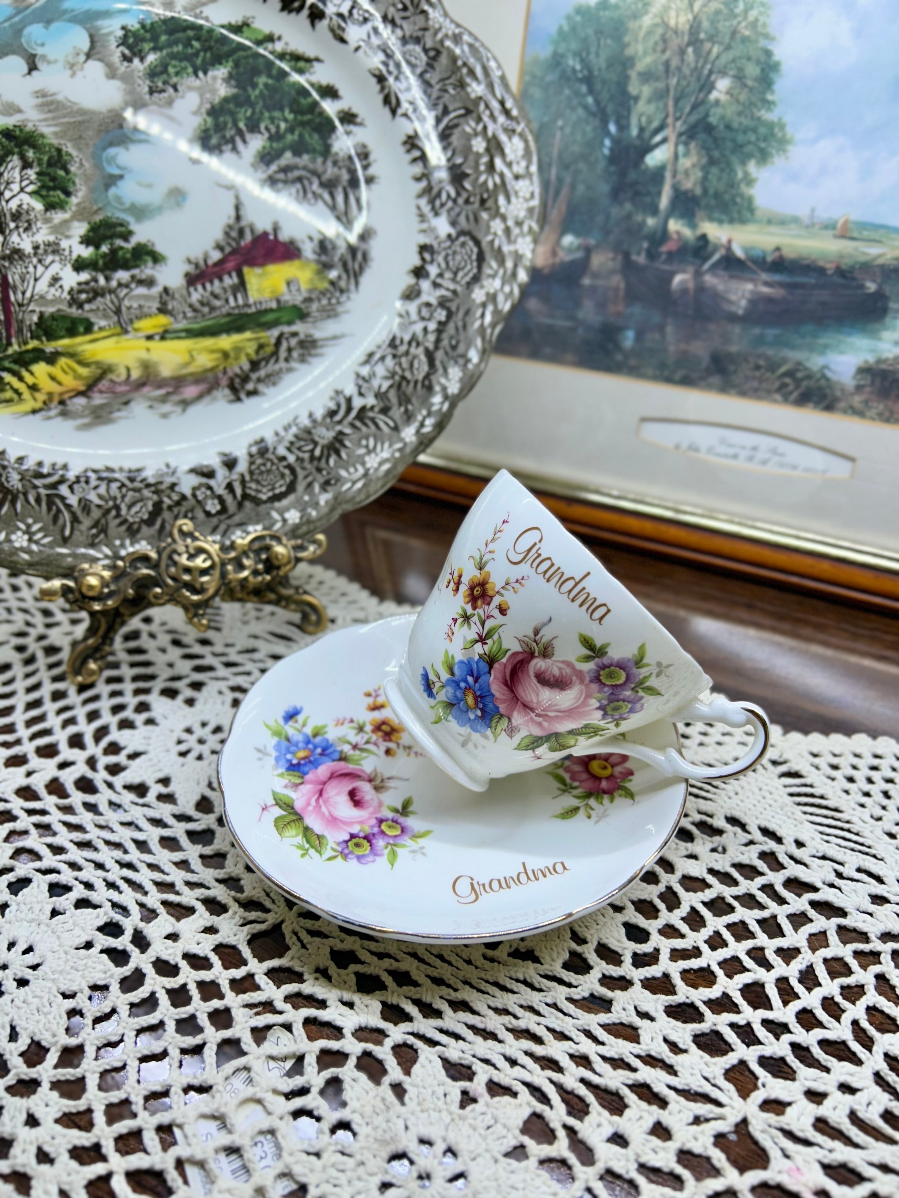 Vintage Argyle “Grandma” Teacup and Saucer Bone China — England