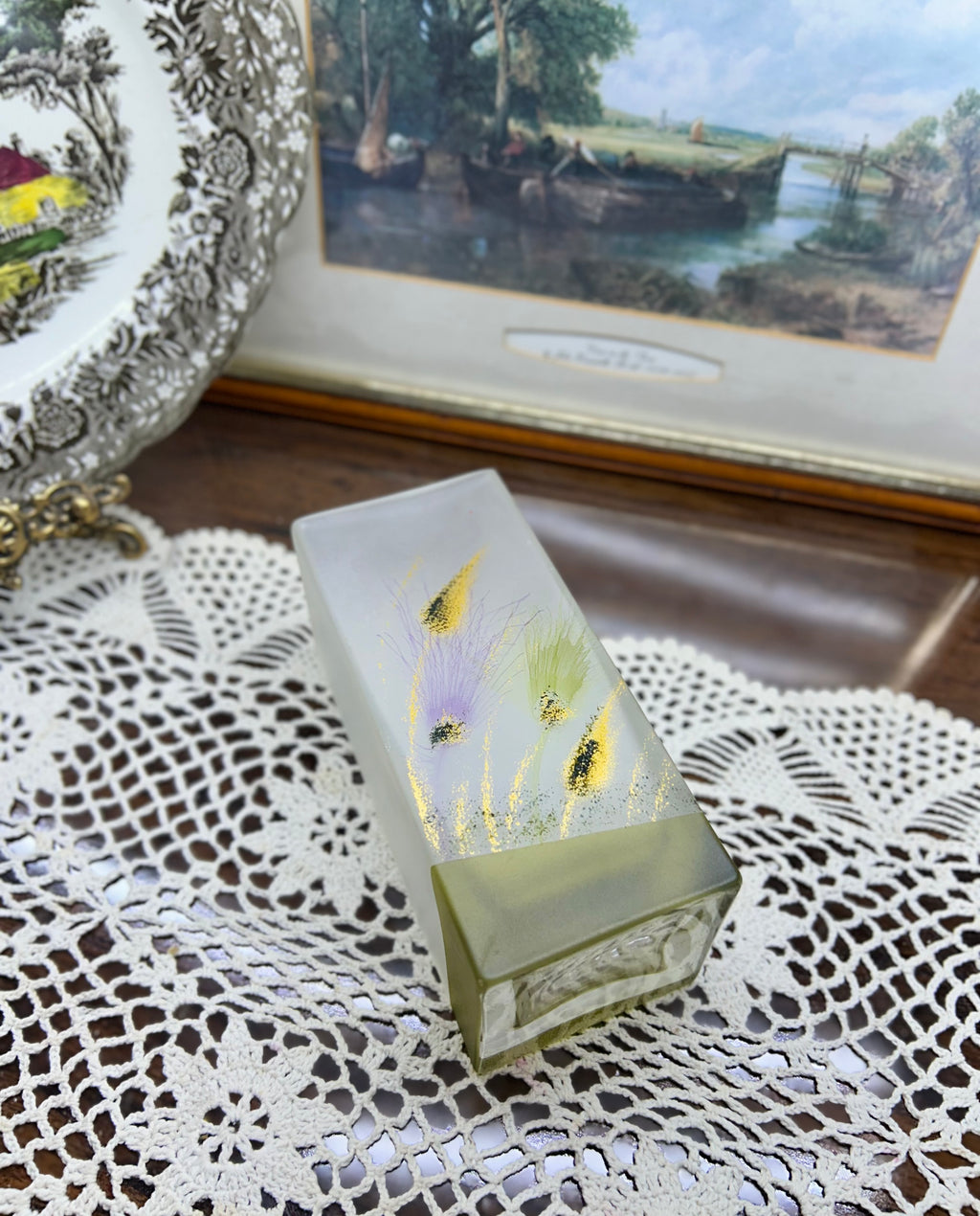 Hand-painted frosted glass decorative vase