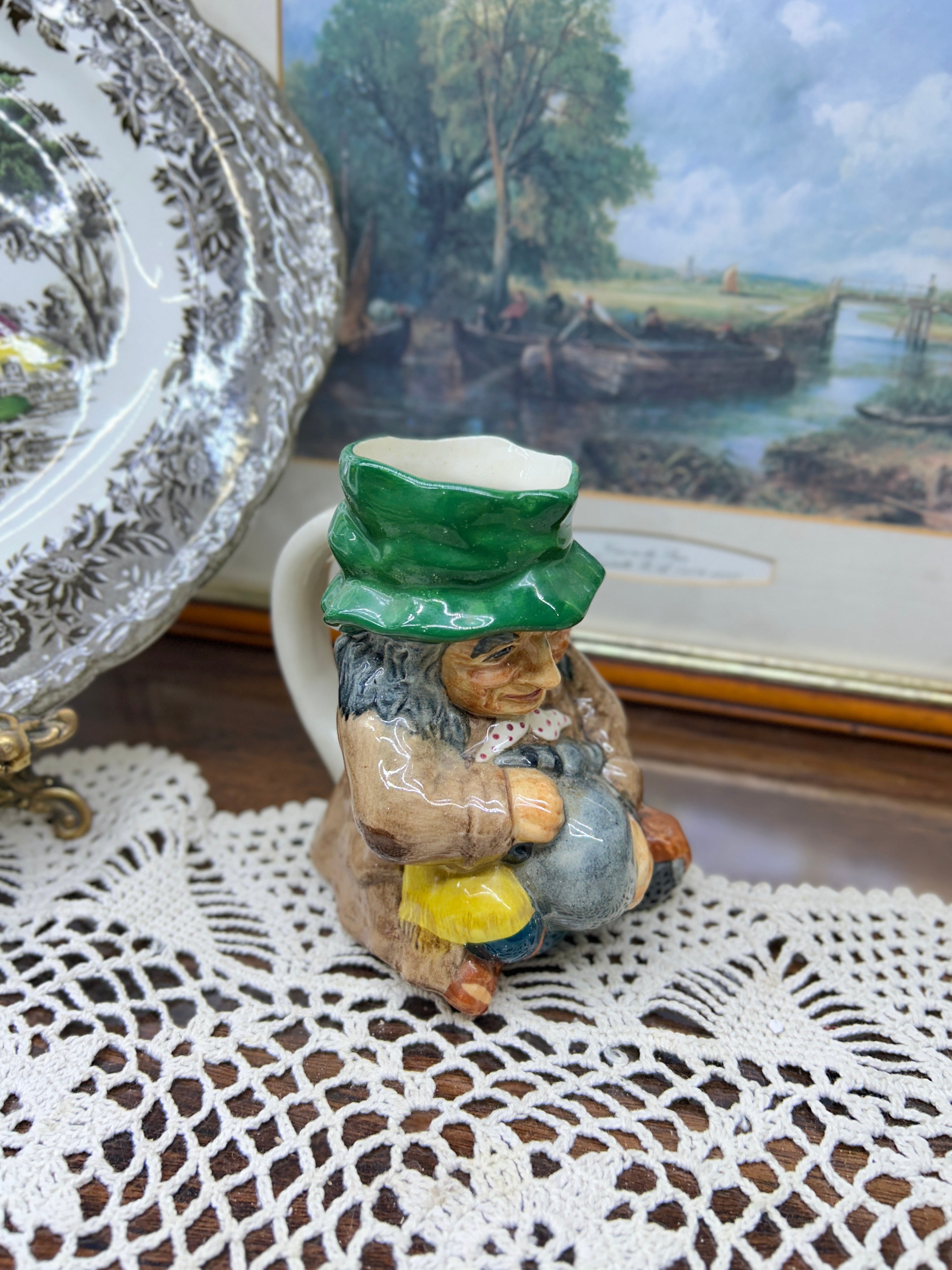 Vintage Roy Kirkham Staffordshire Toby jug featuring the "Tinker" character 6”