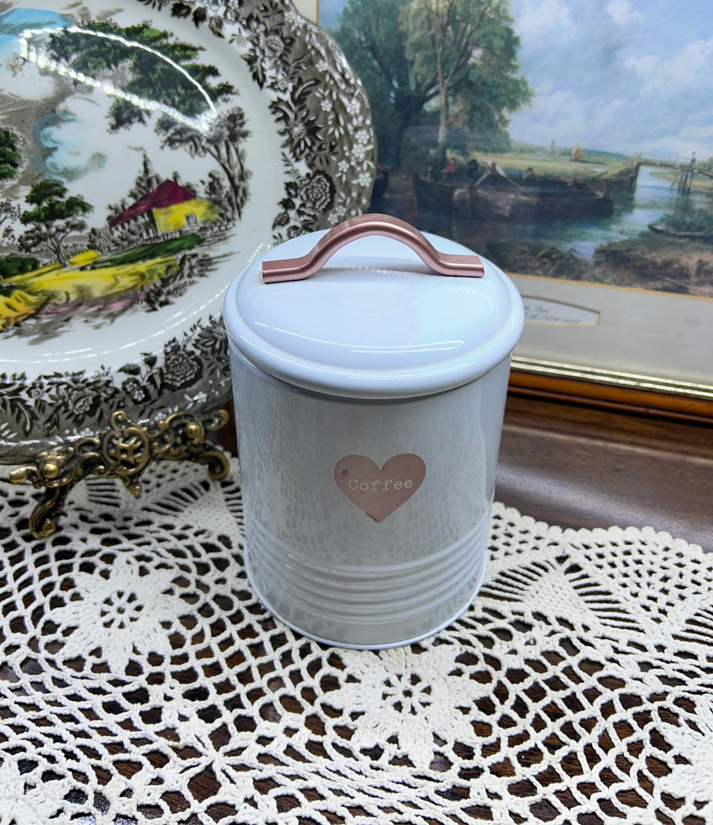 white metal coffee kitchen storage canister — England