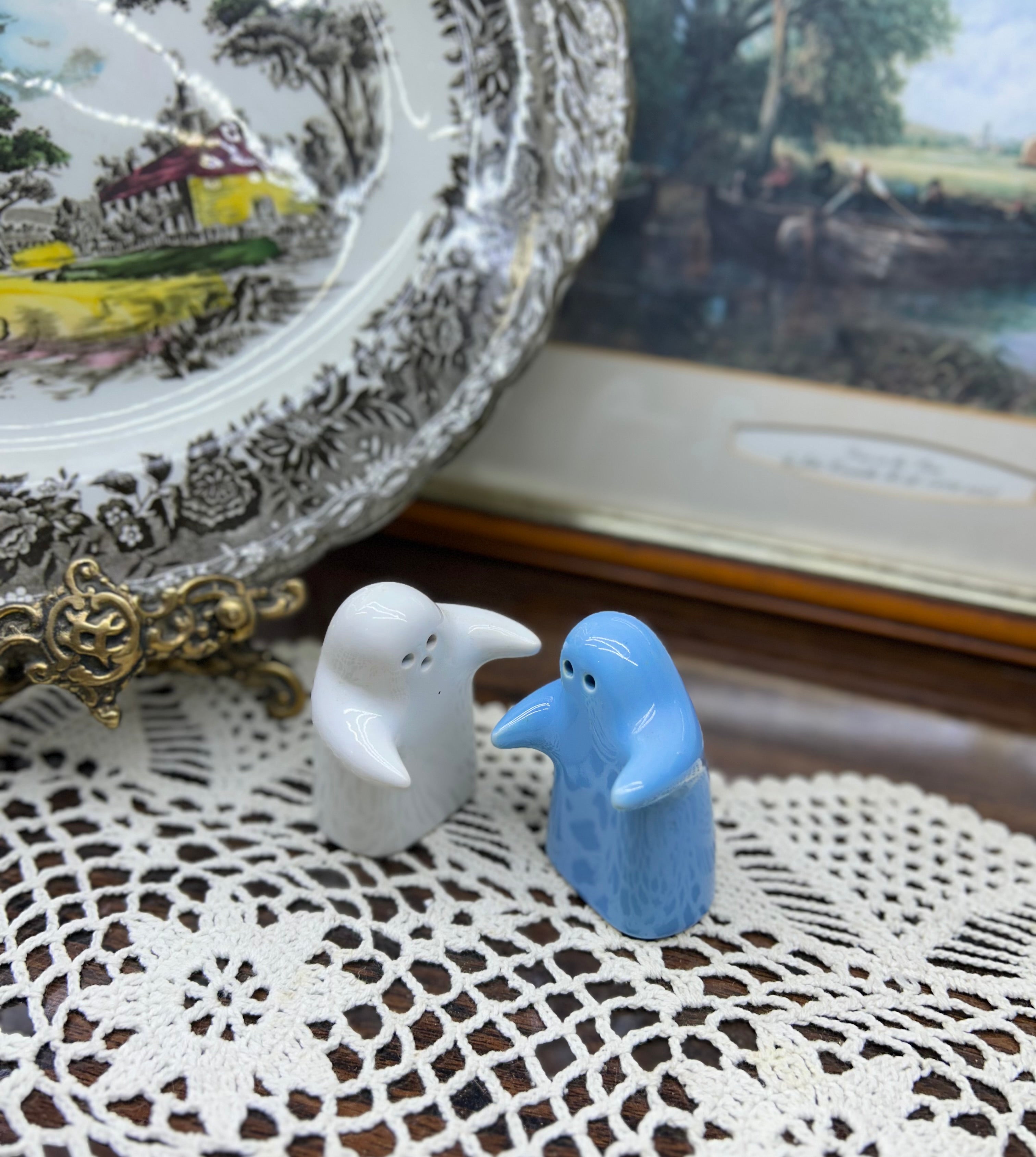 Ceramic "Hugging Ghost" salt and pepper shakers