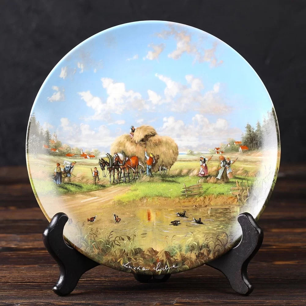 "In the Fields at Harvest Time" — Vintage 7” collector’s plate from Lückel’s Idyllic Village Life (Seltmann Weiden, 1987)