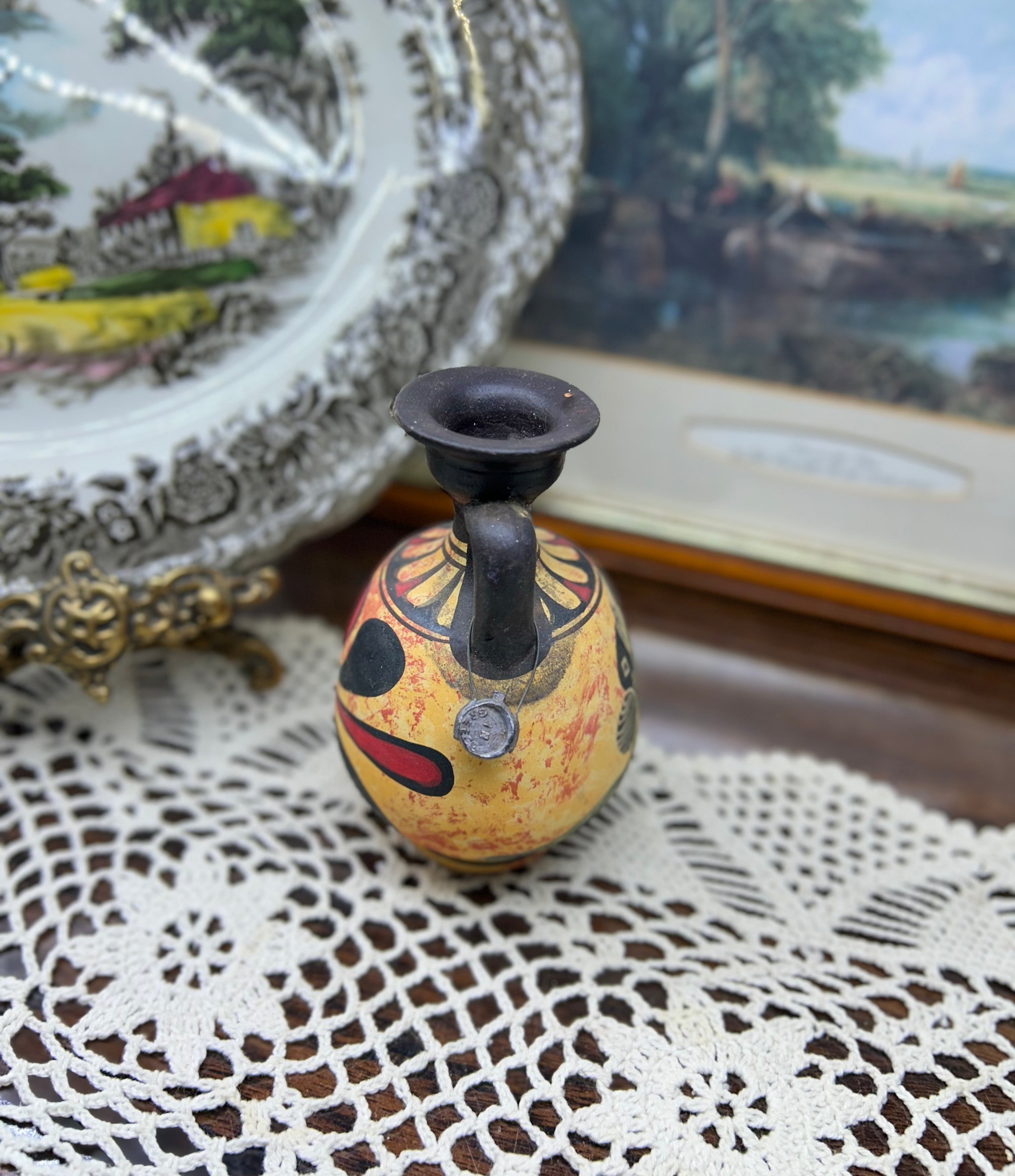 Greek Greek ceramic small oinochoe (wine jug) or amphora-style vase