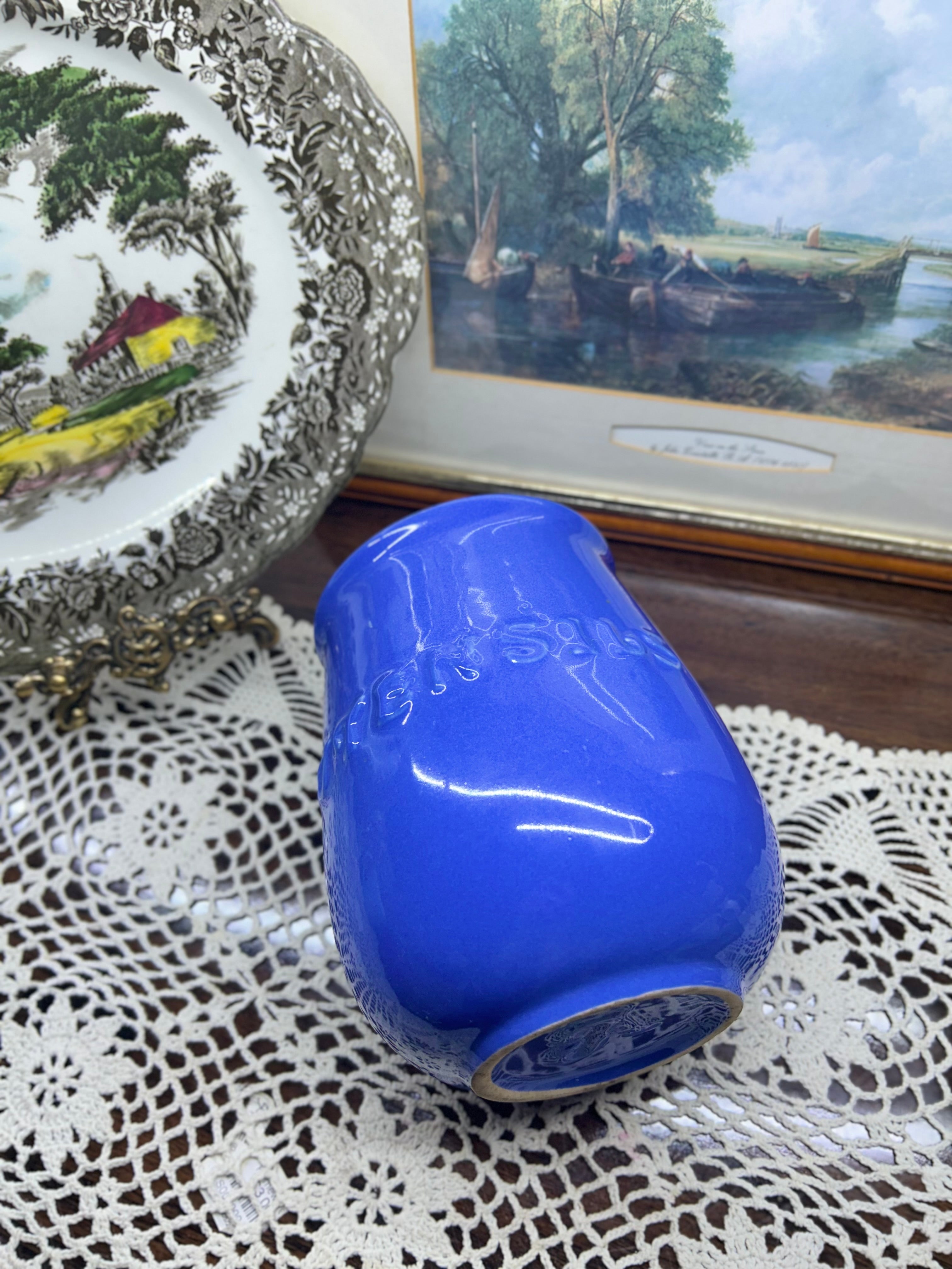 vintage cobalt blue ceramic stoneware utensil holder