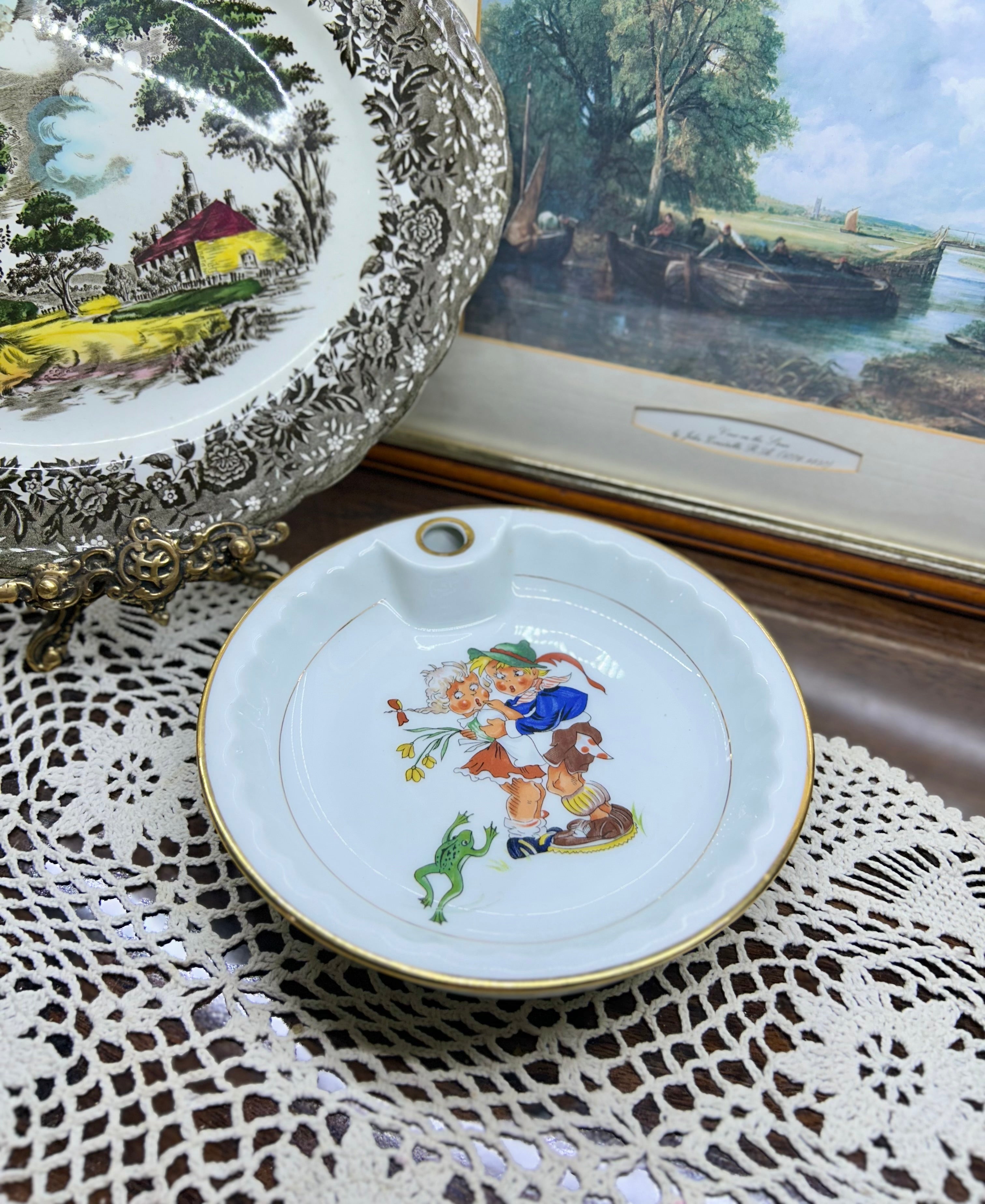 Vintage porcelain warming/heated baby plate — France