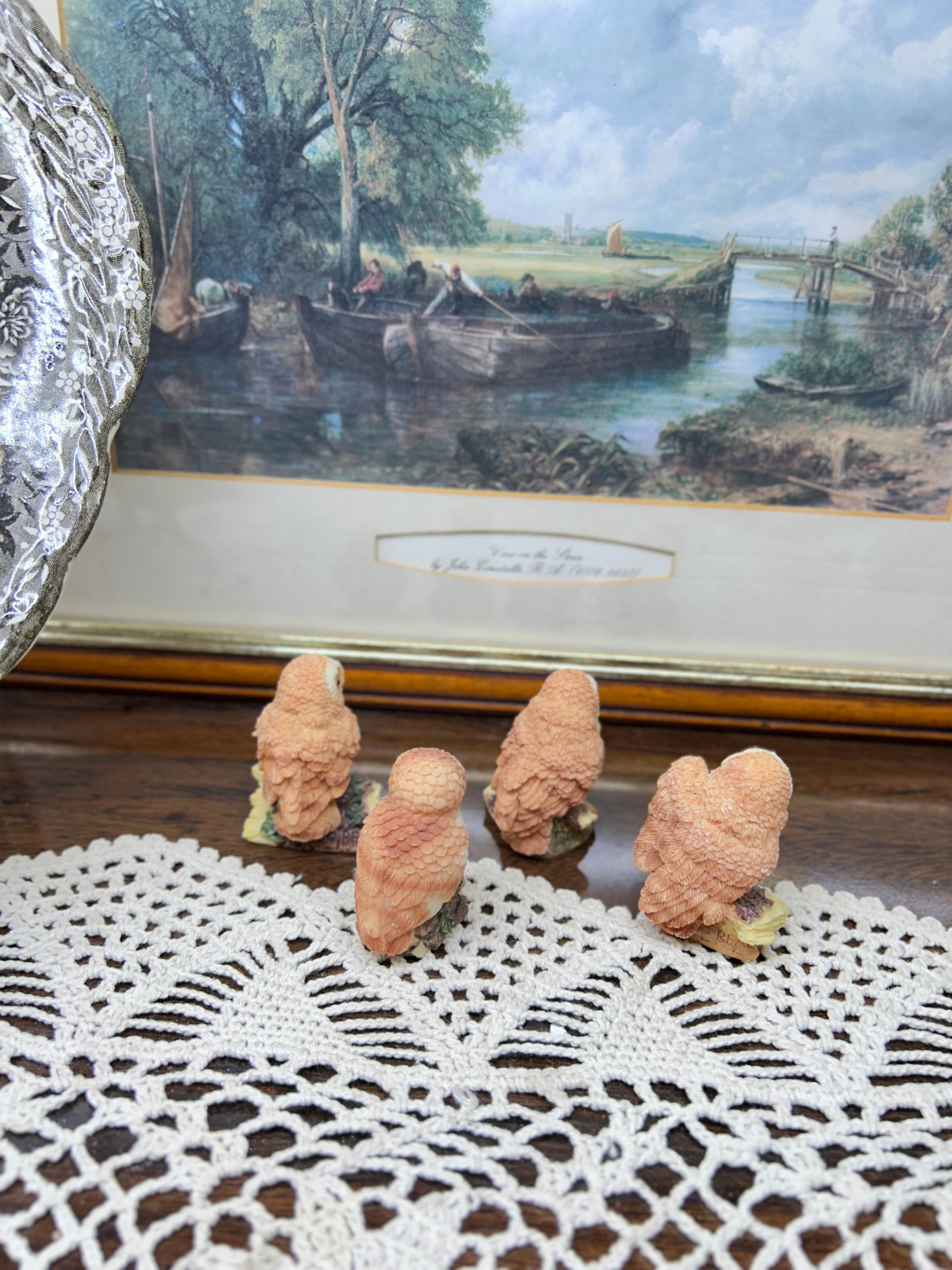 Vintage resin  hand-painted owl figurine — four