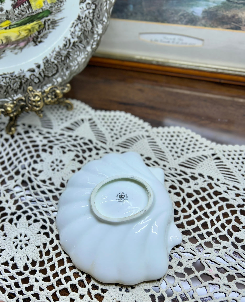 vintage fenton floral rose pattern scalloped trinket dish — fine bone china  5”