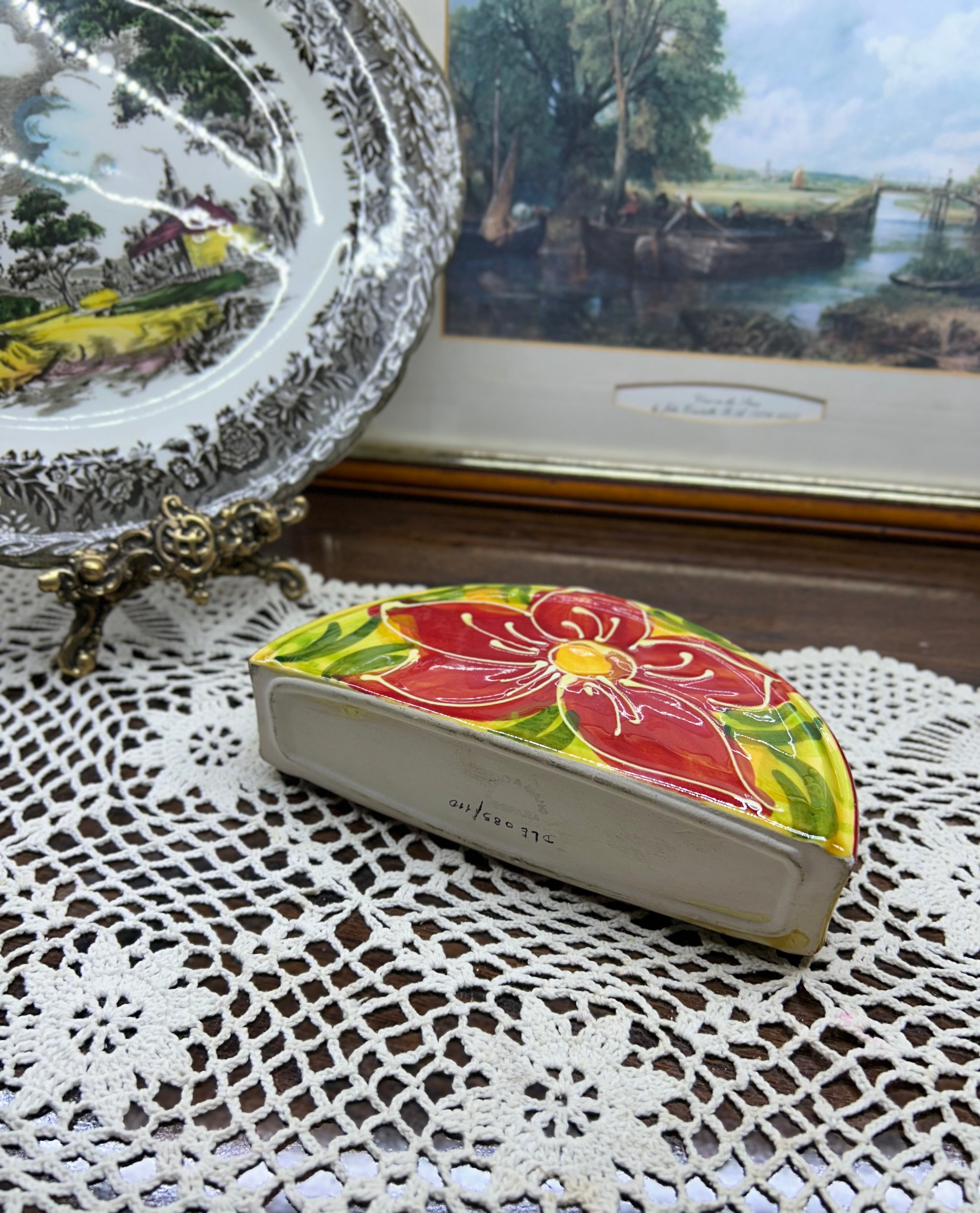 Hand-painted Italian ceramic napkin holder — featuring a hand-painted Tuscan floral motif.