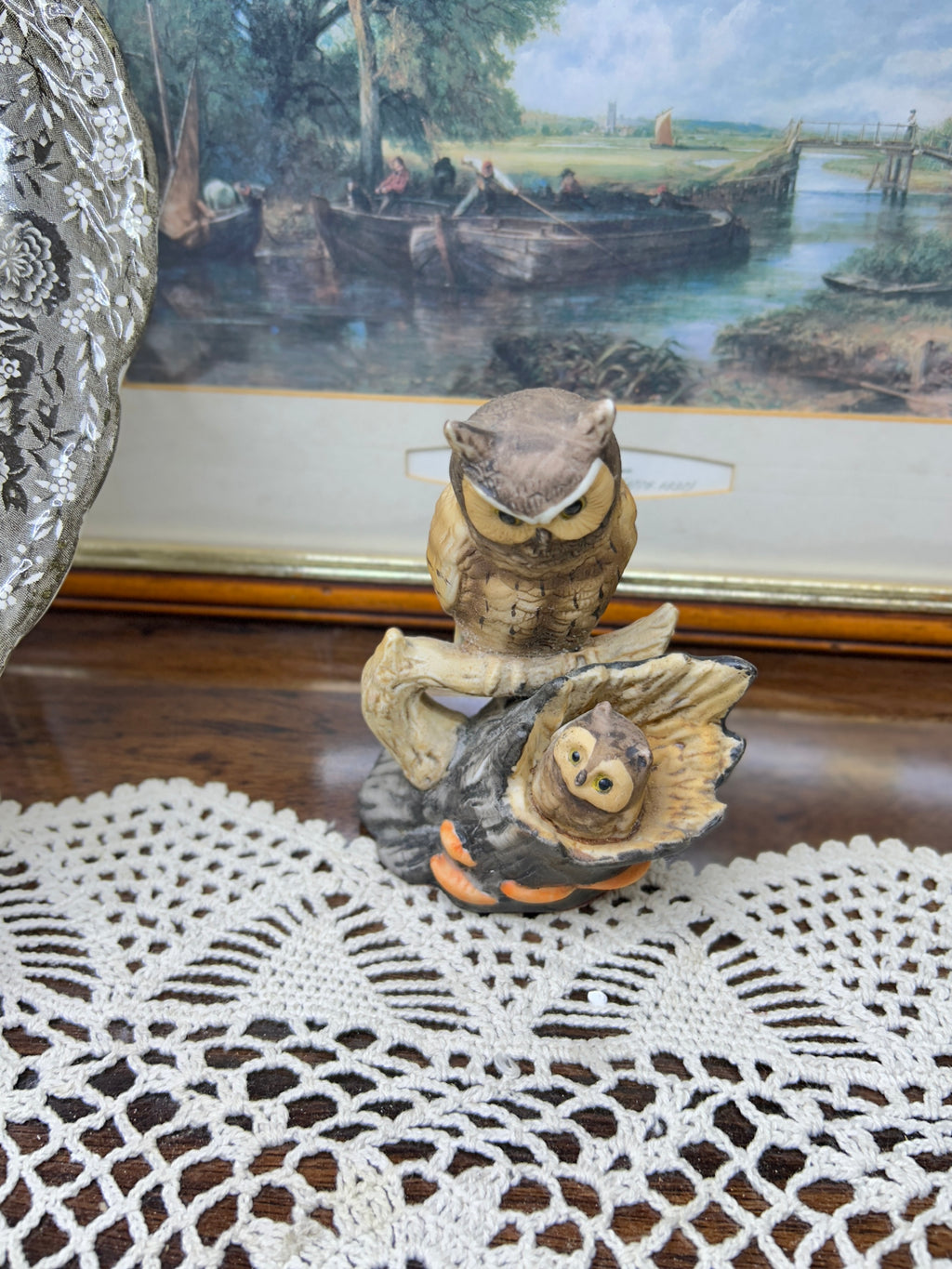 Ceramic hand-painted owl figurine 5”