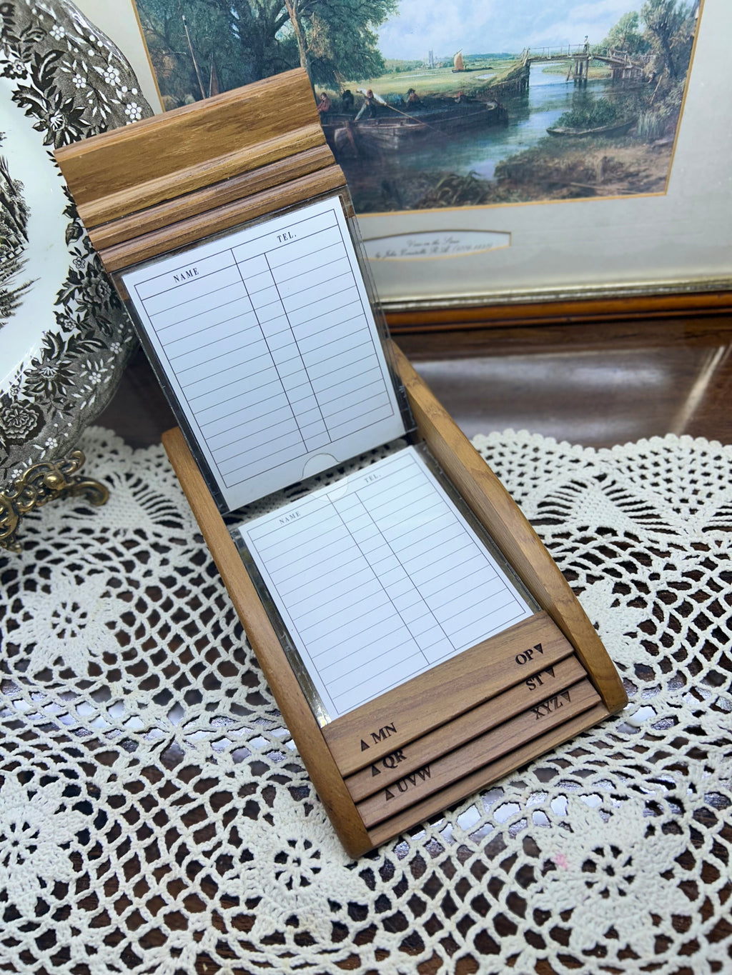 Vintage wooden alphabetical telephone or address book