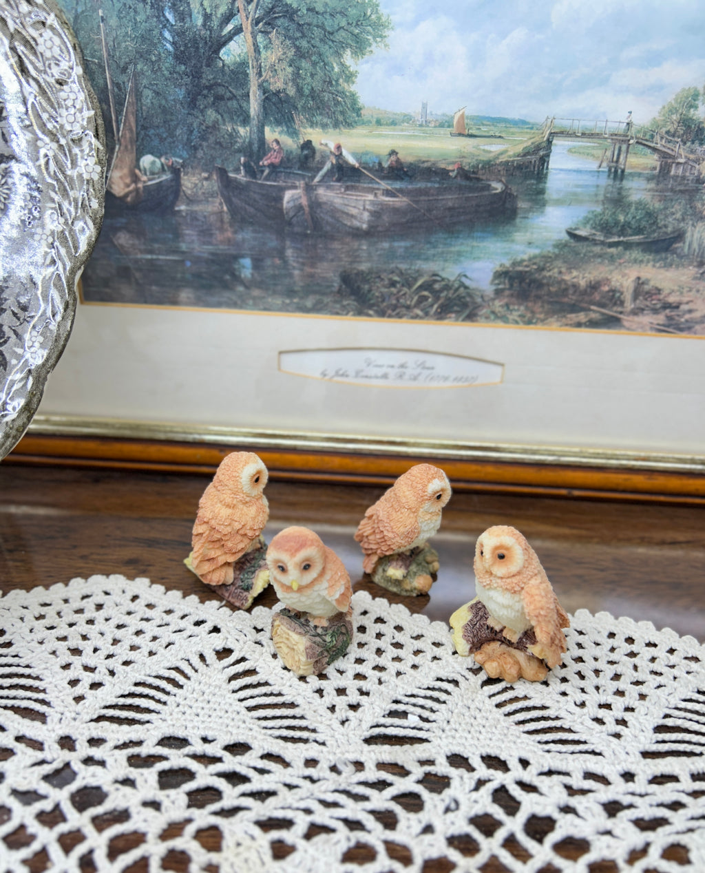 Vintage resin  hand-painted owl figurine — four