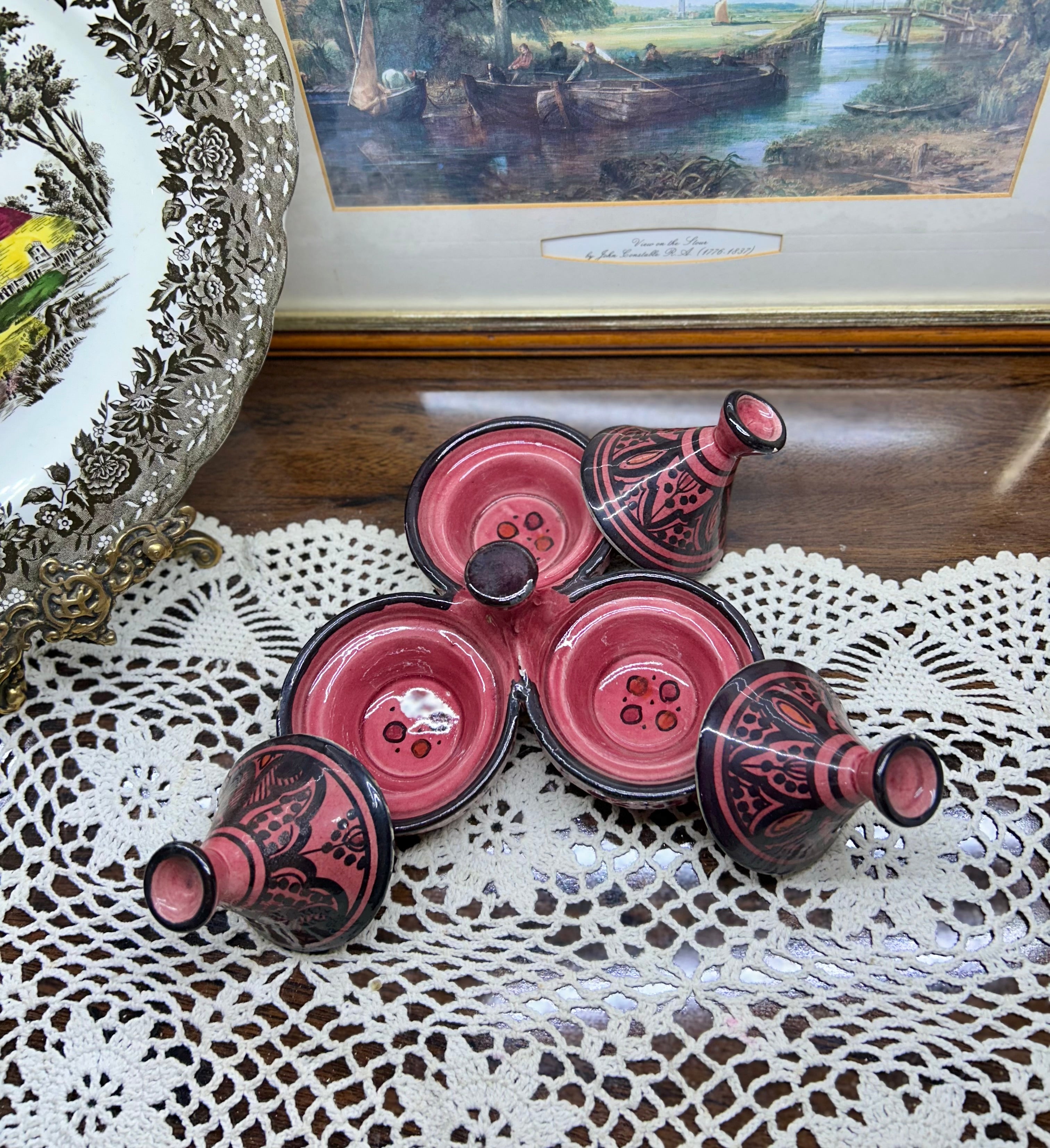 Moroccan triple tangine| hand-painted spice or condiments holder