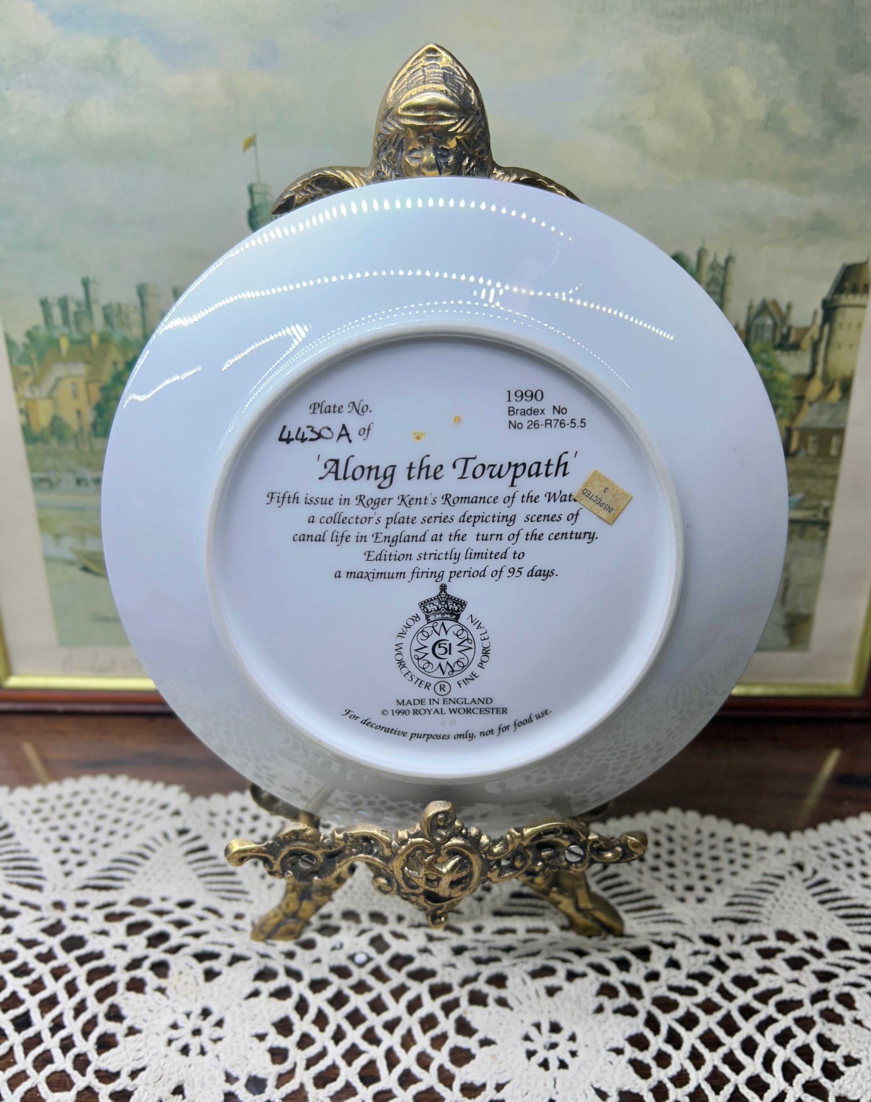 Royal Worcester collector plate titled "Along the Towpath," featuring artwork by Roger Kent 7”