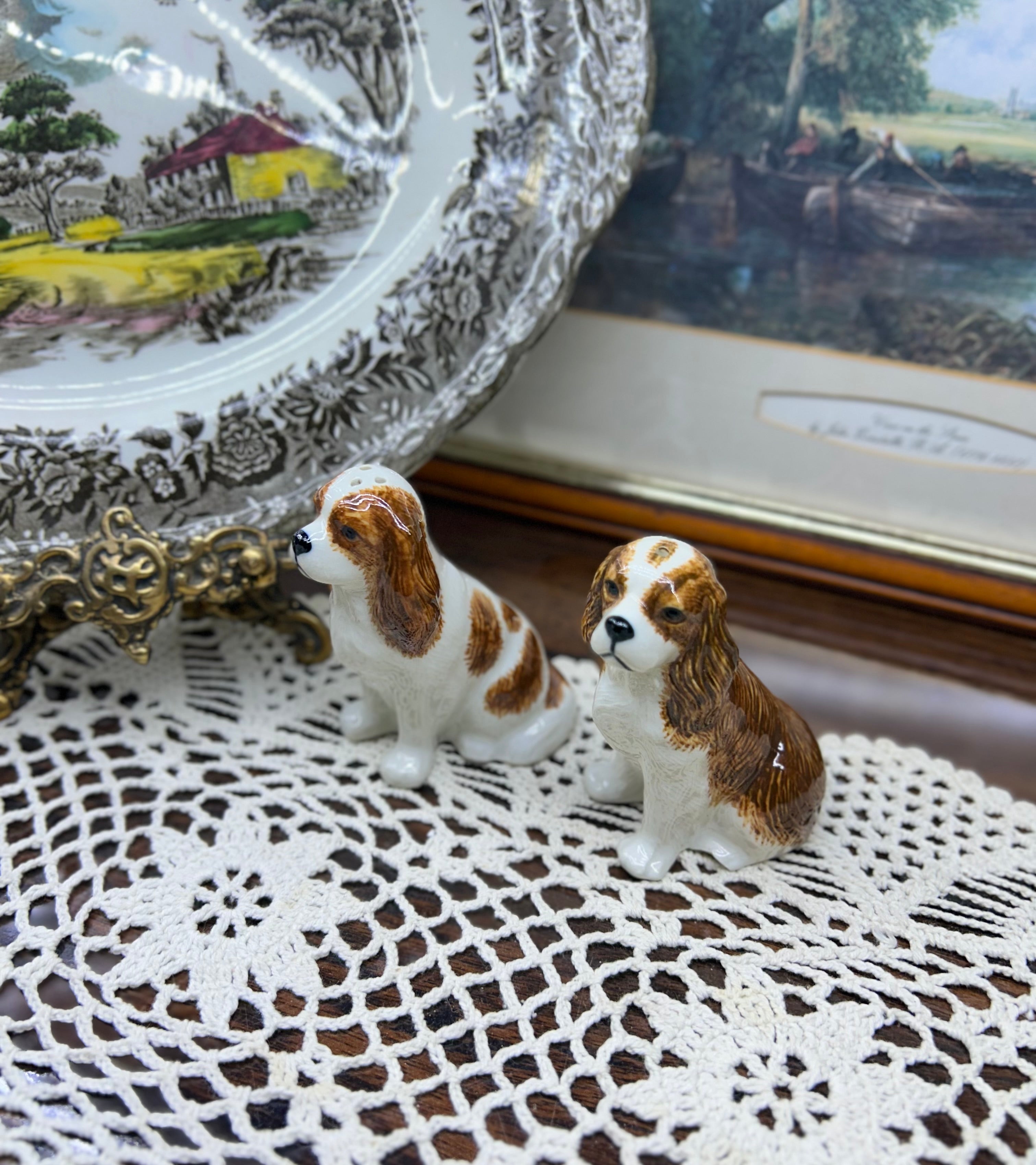 Quail Ceramics Blenheim Cavalier King Charles Spaniel salt and pepper shakers.
