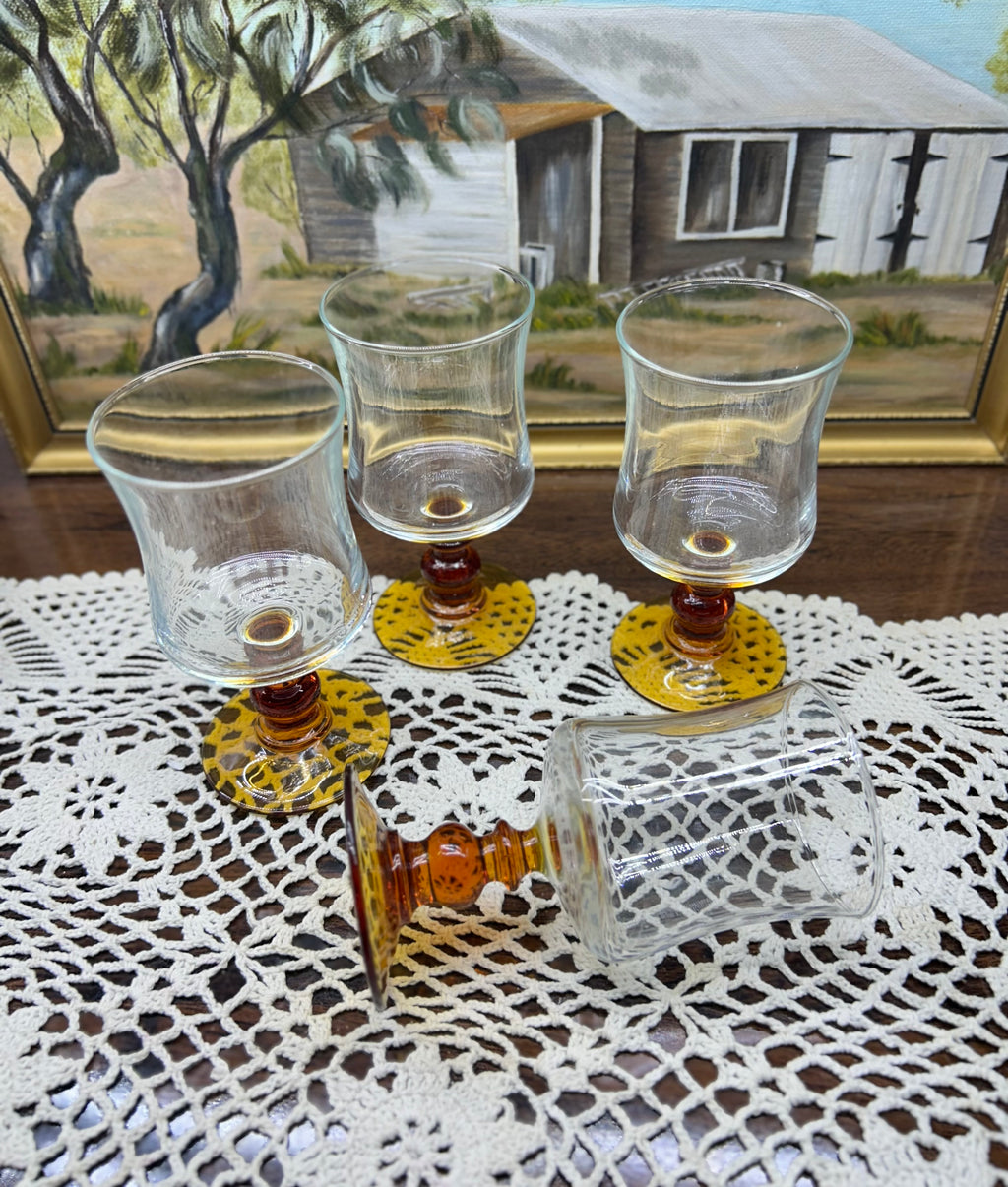 Luminarc "Antique" wine glasses featuring amber-colored baluster stems — Set of 4