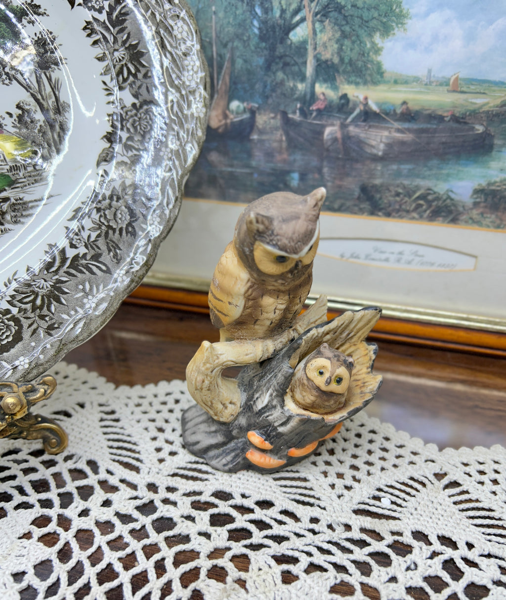 Ceramic hand-painted owl figurine 5”