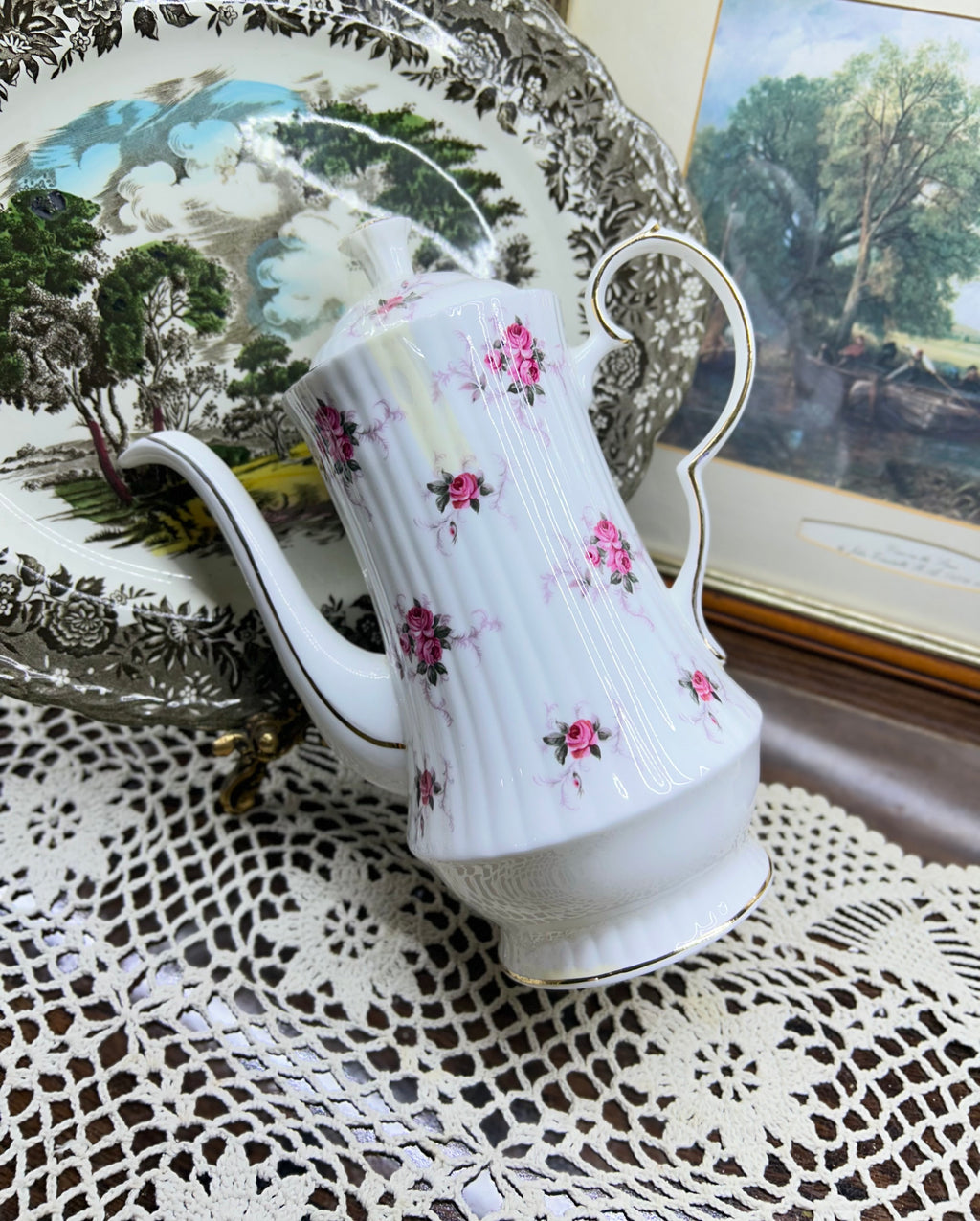 Vintage Hammersley Pink Roses Tea/Coffee Pot| Fine Bone China with Gold Trim
