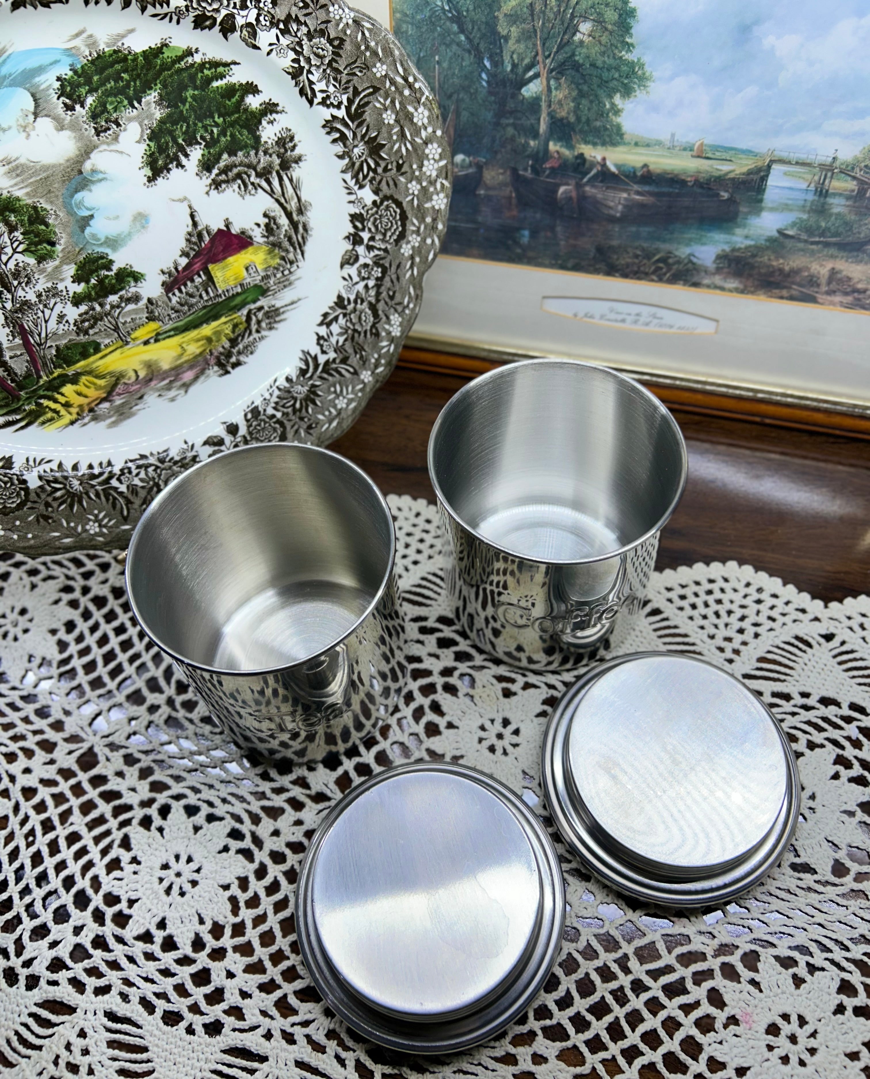 Classic stainless steel storage set including tea & coffee canisters — Set of 2