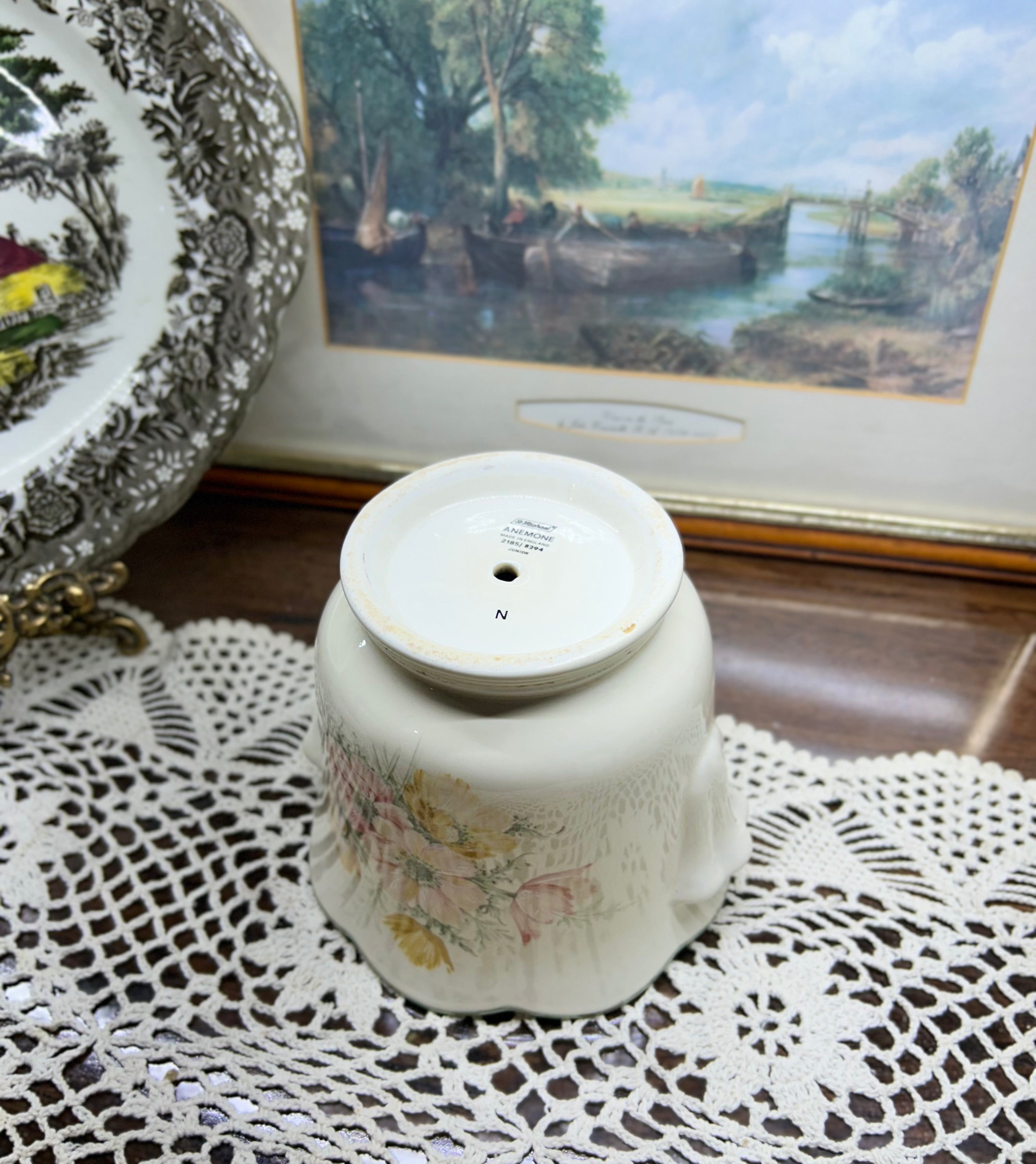 vintage St Michael ceramic planters featuring an “anemone” floral design — PAIR