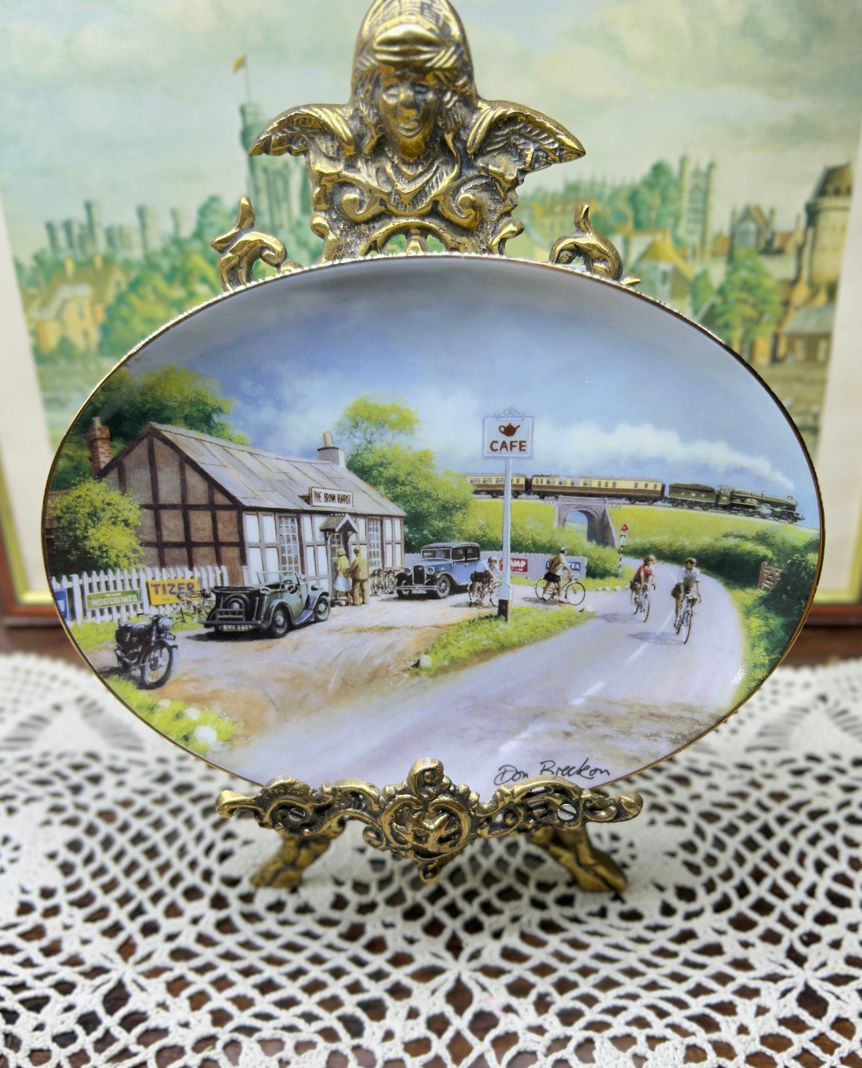 Davenport Pottery collector plate from the "Sunday Outings" series, specifically titled "At the Brown Tea Pot" 9”