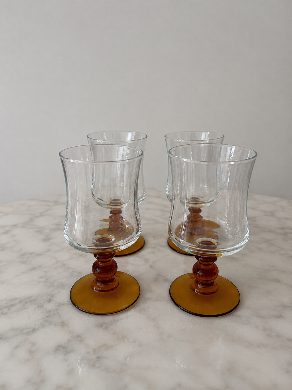 Luminarc "Antique" wine glasses featuring amber-colored baluster stems — Set of 4