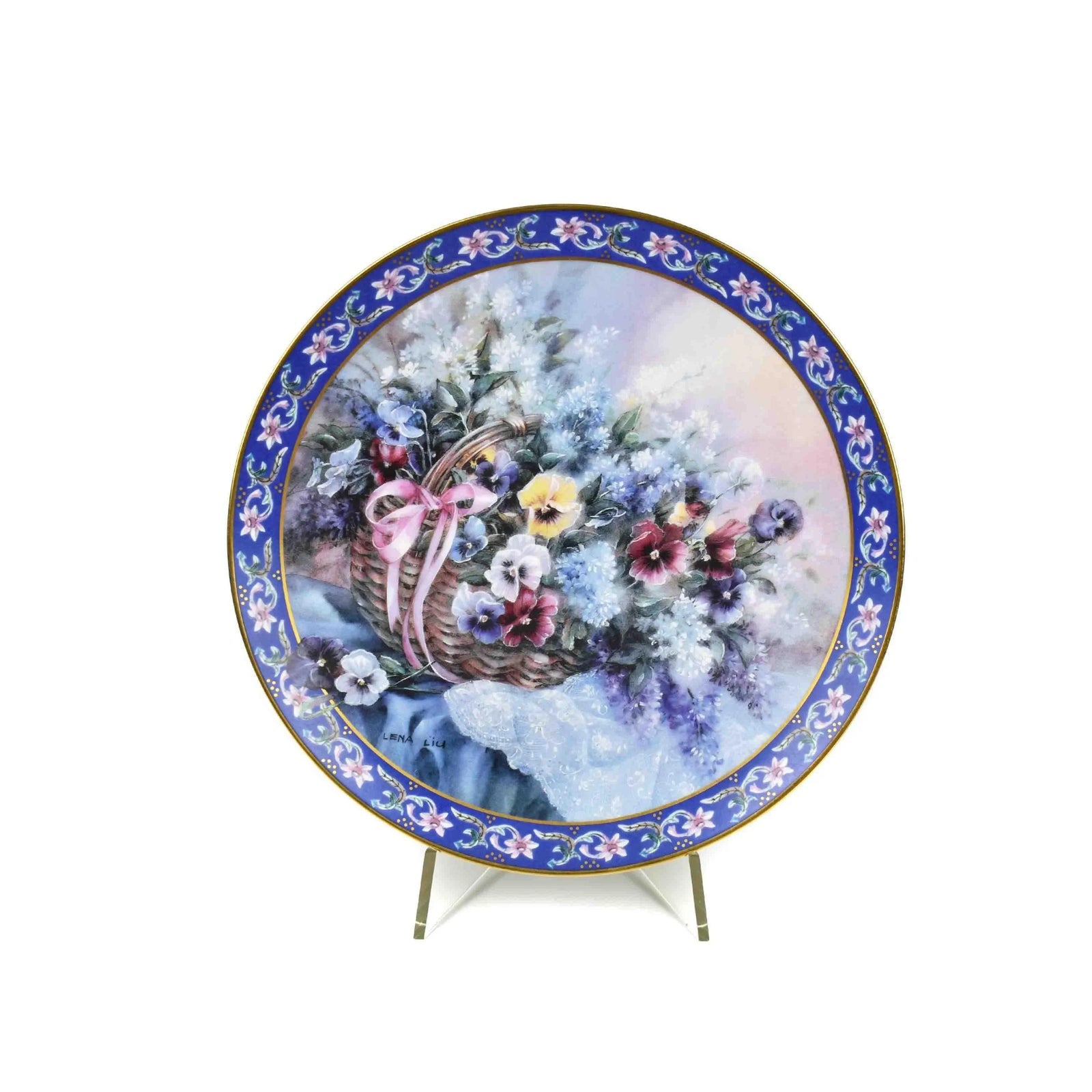 Lena Liu's Basket Bouquets "Pansies" Collectors Plate 8” by WS George, 1992 LIMITED EDITION