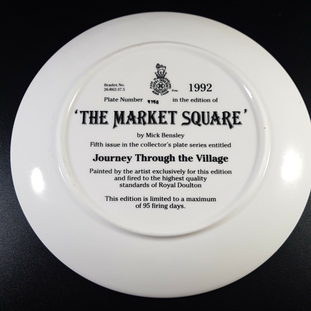 Royal Doulton "The Market Square" collector plate 8”, part of the "Journey Through the Village" series.