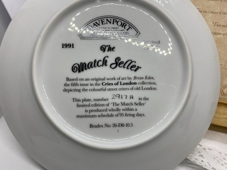 Davenport limited edition collector 8” plate titled "The Match Seller” part of the “Cries of London” series