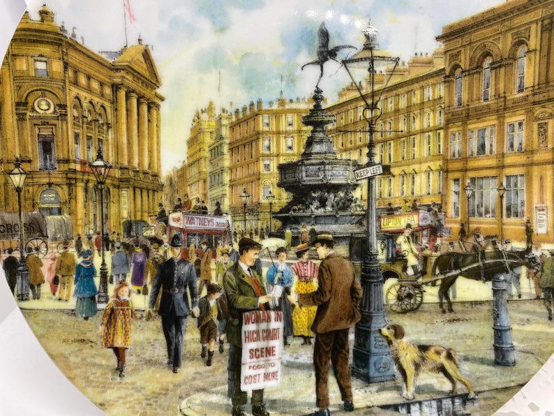 Davenport limited edition collector 8” plate titled "The Newspaper Seller” part of the “Cries of London” series