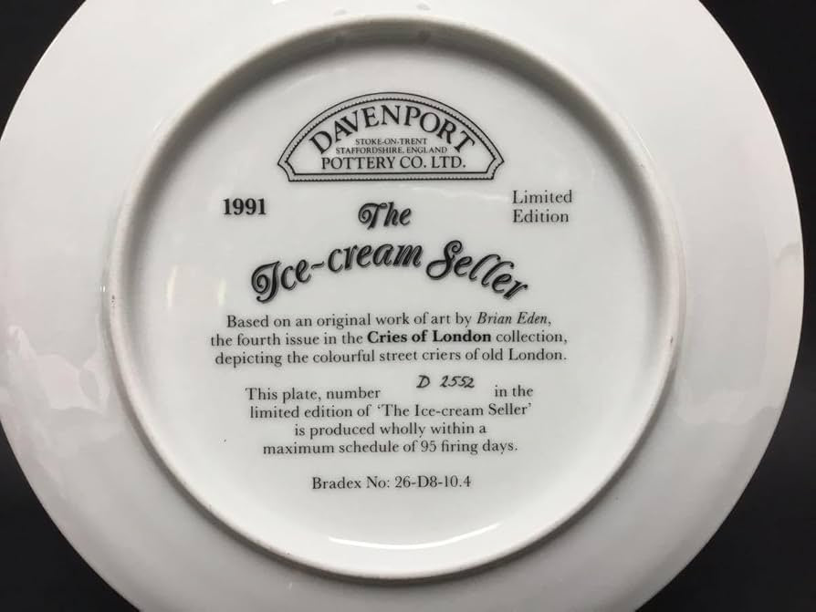 Davenport limited edition collector 8” plate titled "The Ice-cream Seller” part of the “Cries of London” series