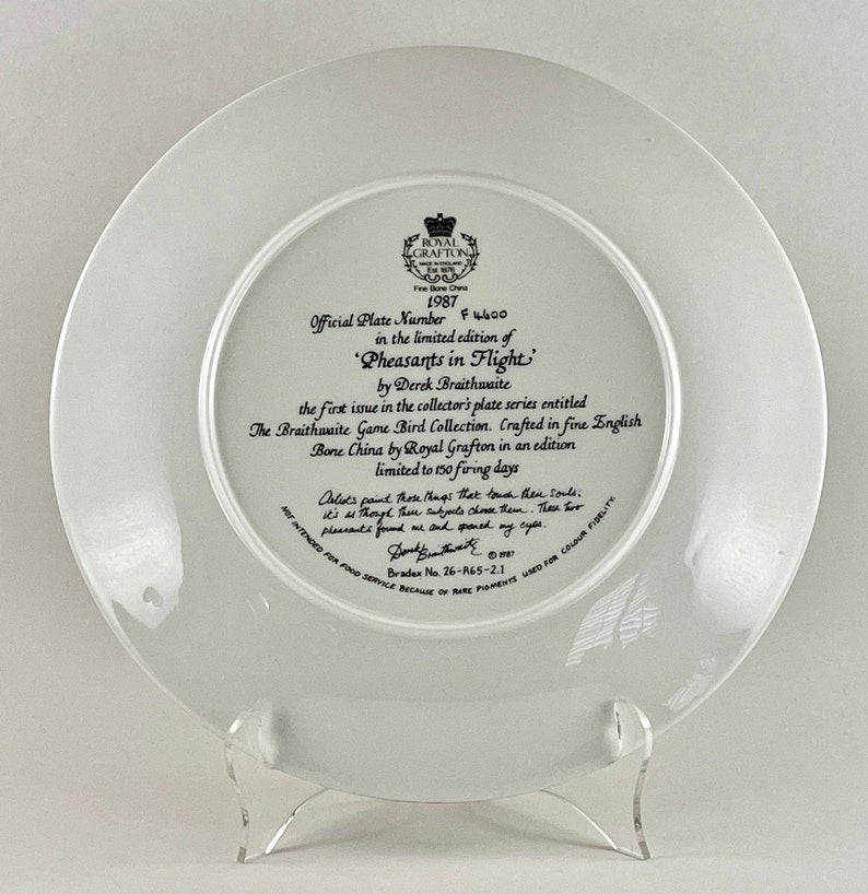 Royal Grafton Bone China Collectors Plate ‘Pheasants In Flight’ 8” 1987