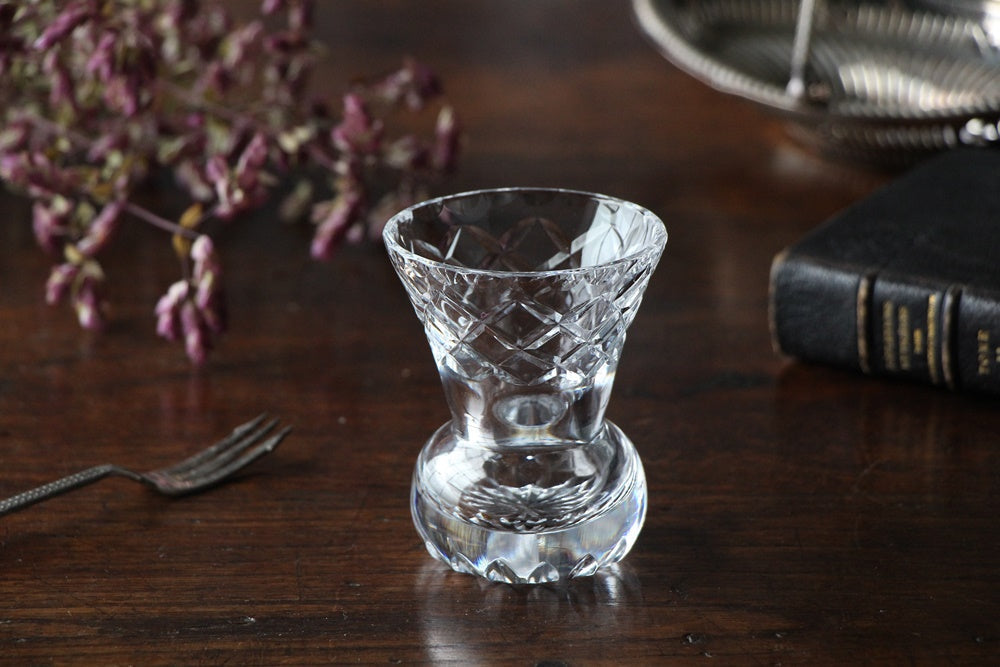 Vtg Irish Lead Crystal Cut Glass Toothpick Holder Bud Vase by Cavan (8.5cm high)