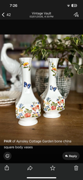 Aynsley Cottage Garden bone china square body vase 7” — England